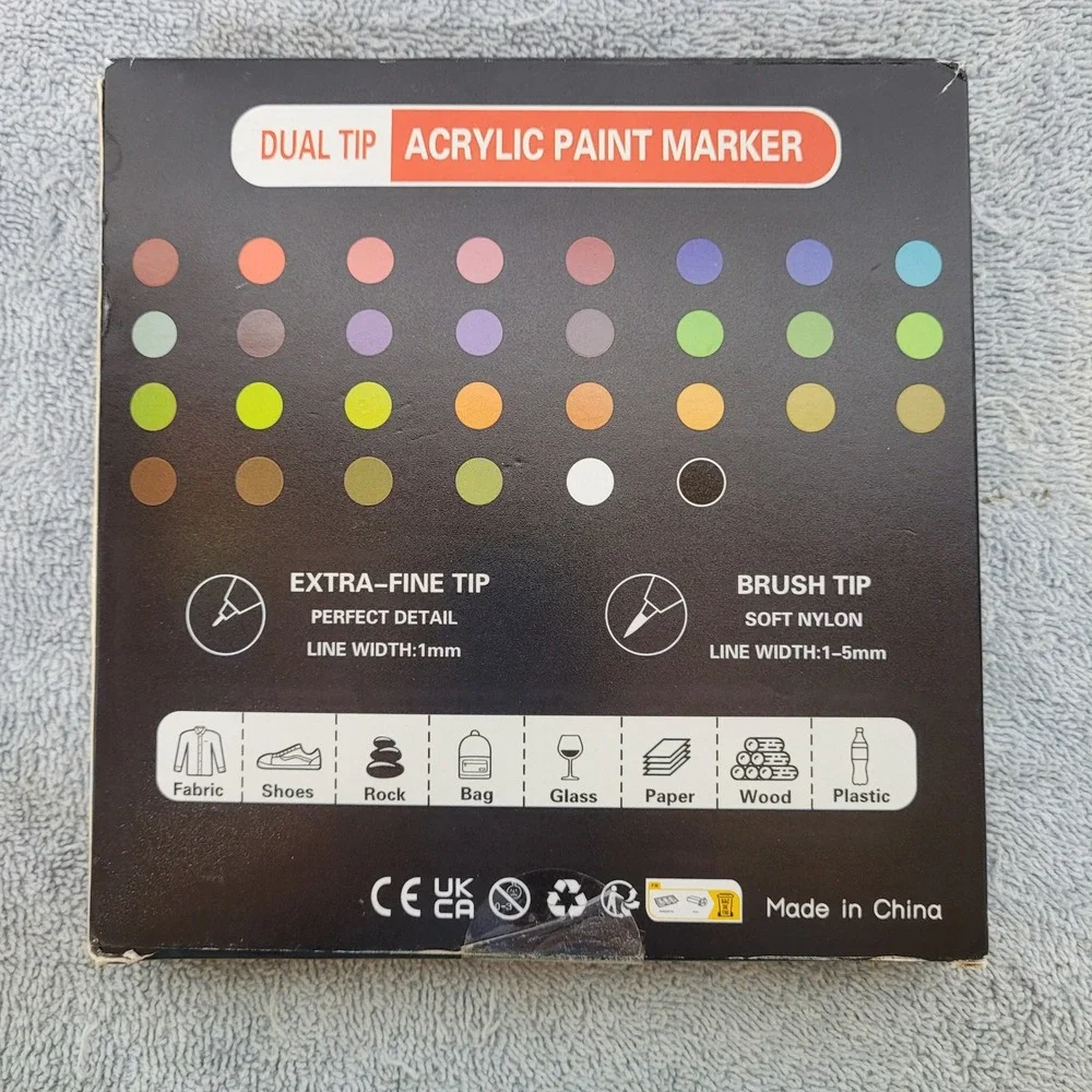 30 Colors Dual Tip Acrylic Paint Markers Extra Fine & Brush Tip‎ Water-Based